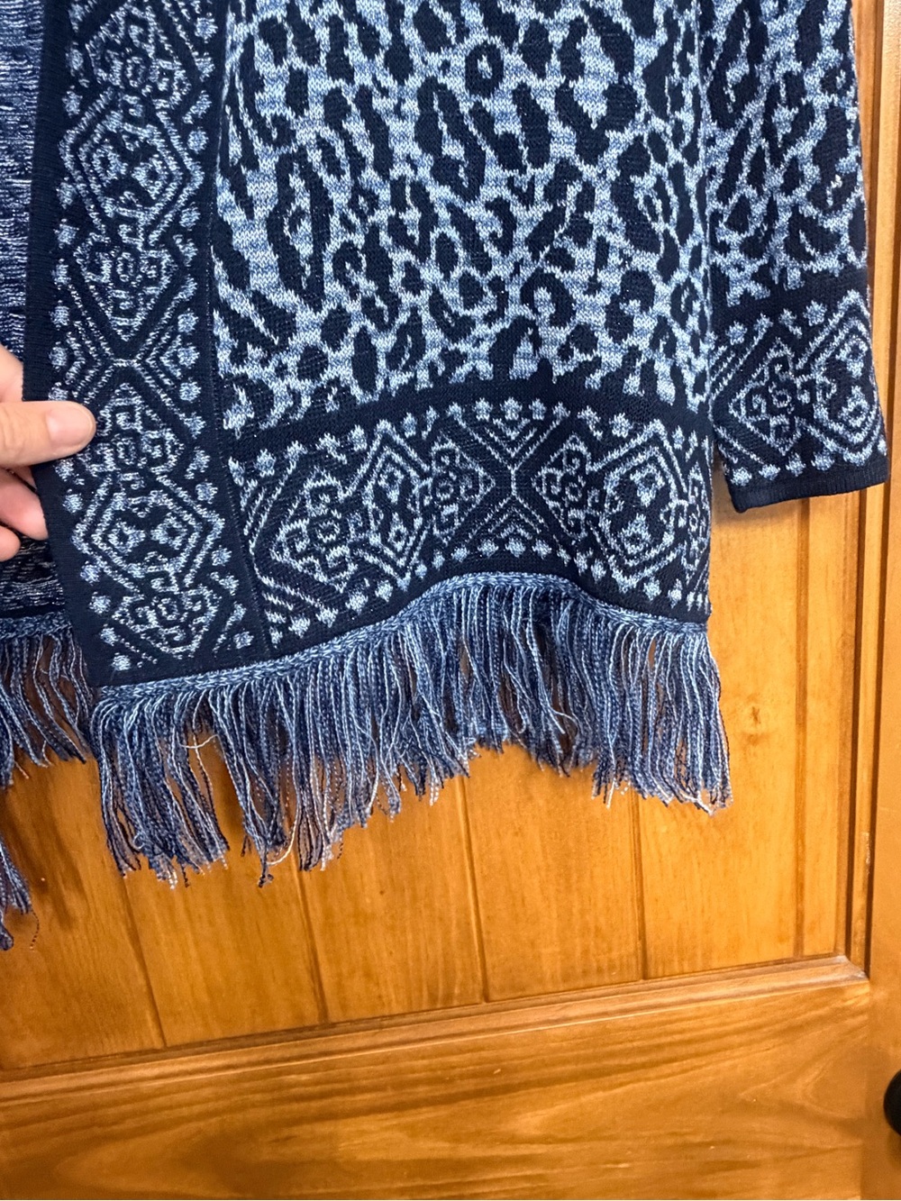 Ruby Rd. Leopard Print Shimmer Fringed Open Cardigan - Picture 4 of 6